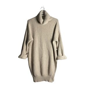 Anthropologie x Moth Women's Cream Ribbed Cowl Neck Tunic Sweater